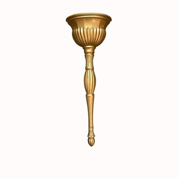 Hollywood Regency Wall Sconce Vintage Gold Tone Pocket Ornate Floral Mid Century - Picture 2 of 14